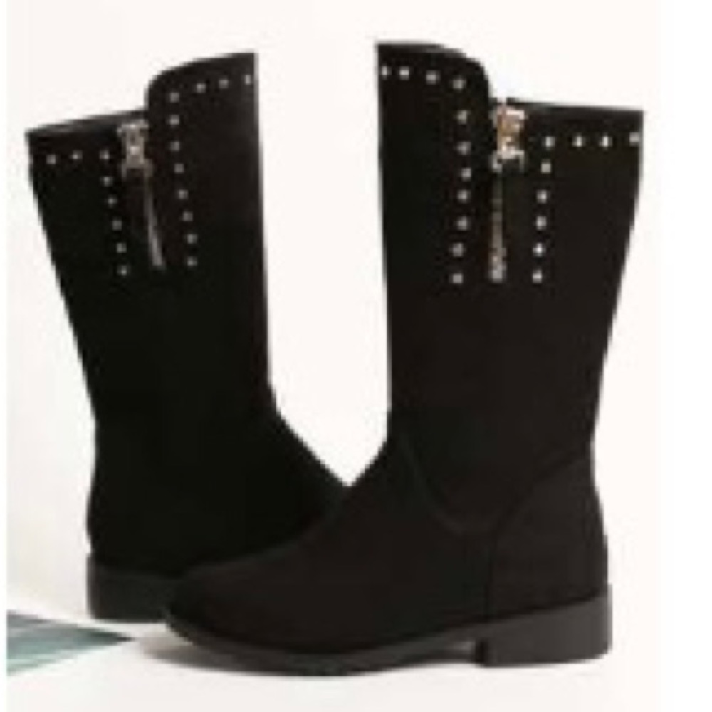 Girls Studded 3/4 Faux Suede Black Boots. Sz 3. Gently Worn